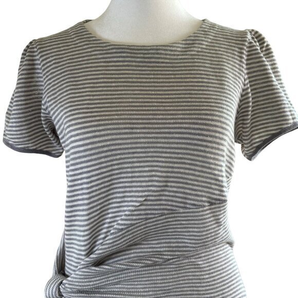 Peter Som Anthropologie 100% Linen Sweater Dress Gray White Stripe Size Large - Picture 3 of 8